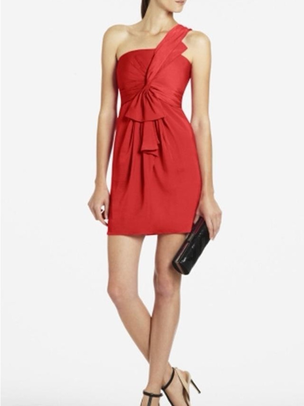 BCBG MAXAZRIA JEWEL RED ONE-SHOULDER FULLY LINED DRESS Sz 6 PRE OWNED